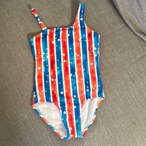 Cat & Jack Red, White and Blue Stars and Stripes One Piece Swimsuit Size S (6/6X